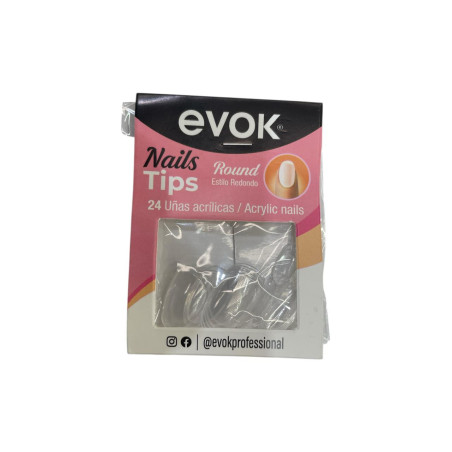 TIPS UÑAS CRISTAL REDONDA 24PCS EVOK (EV-MJE-24RD)