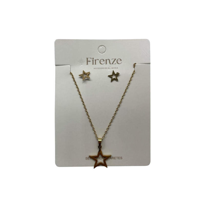 Set Cadena + Aretes Dorado Std Diseño Firenze (Hc-24Dd111-18