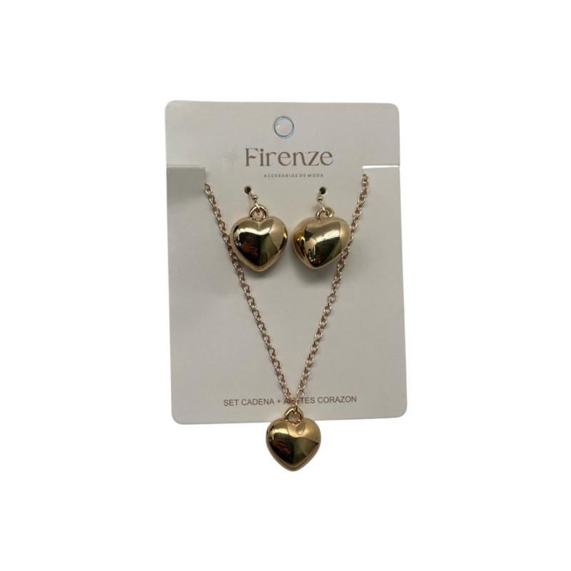 Set Cadena + Aretes Corazon Dorado Firenze (Hc-24Dd111-1)