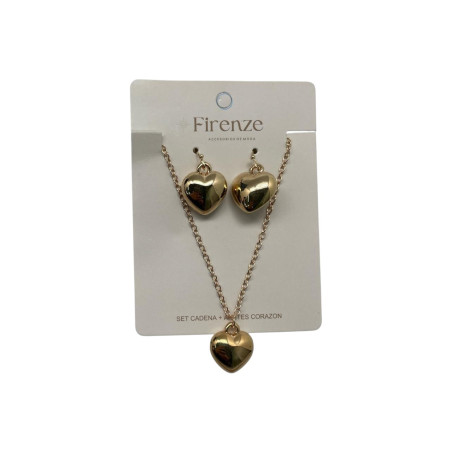 Set Cadena + Aretes Corazon Dorado Firenze (Hc-24Dd111-1)