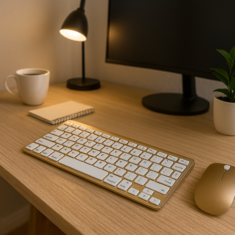 Teclado-Mouse Inalambrico Dorado