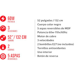 Abanico de techo RCA RLV12 con control de velocidades