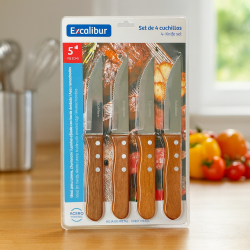 Set Cuchillos Excalibur 5 Mango Madera 4Pcs(A151-Kf2301-4P