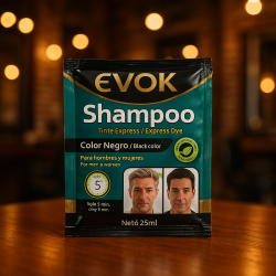 SACHET SHAMPOO CUBRE CANAS 2 EN 1 NEGRO EVOK 25ML (EV-DSP25)