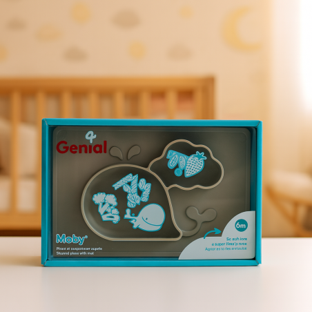 Plato de Silicón con Tapete Antideslizante GENIAL Moby | Comidas seguras y sin derrames