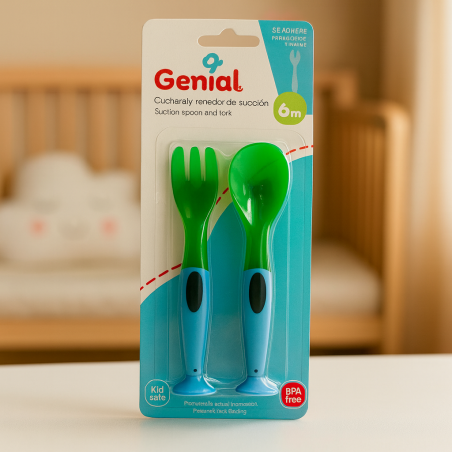 Set de Cuchara y Tenedor con Succión para Bebé - Genial
