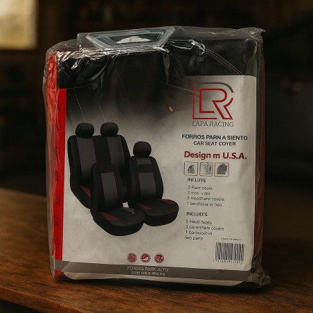 Forro Asiento Tela Negro Rojo 9 Pzas Lafa (16-6121-N-R)