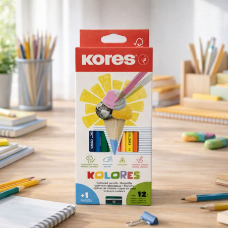 Lapiz De Color 12 Largo Triangular Kores