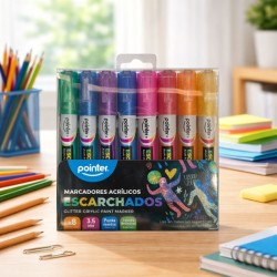 MARCADORES ACRÍLICOS ESCARCHADO 8 PCS POINTER(AMK-2108G)