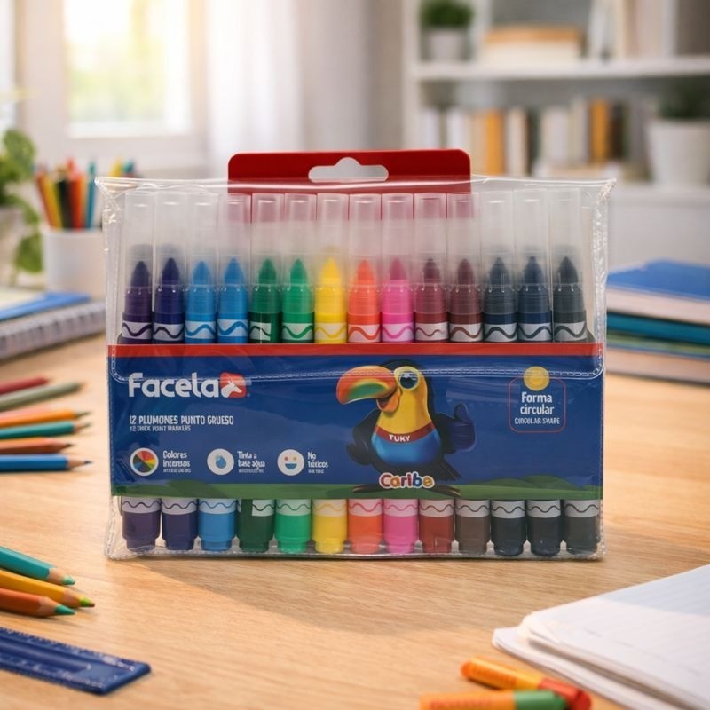 PLUMONES GRUESO 12 PZS FACELA (PT41105)