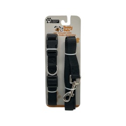 SET CORREA COLLAR TEDDY PET NEGRO TALLA M (8702BK-M)