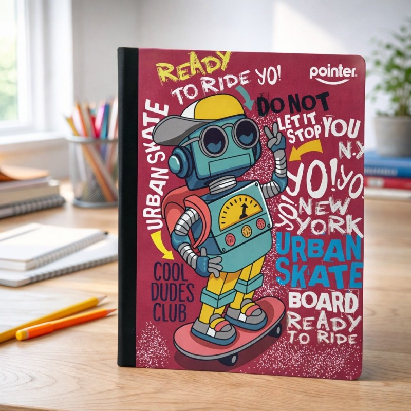 Cuaderno 50 hojas cosido Pointer caricatura – Práctico para tareas diarias