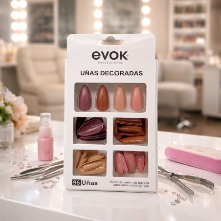 Uñas decoradas Evok 96 piezas para aplicación rápida