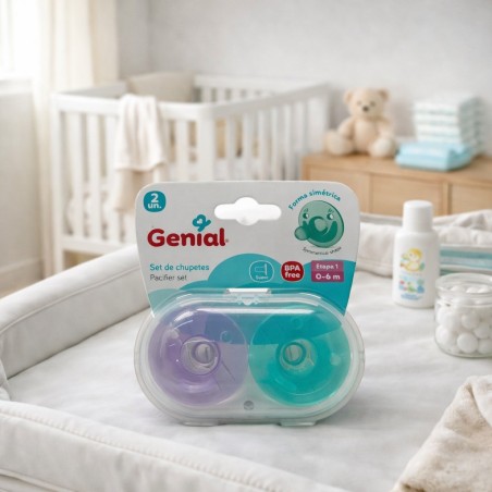 SET CHUPETE SILICONA (2 PZAS) GENIAL (GN-9316B)