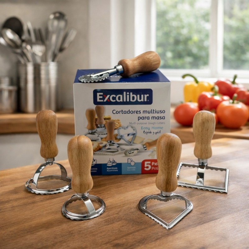 SET 5PCS CORTADORES MASA ACERO INOXIDABLE EXCALIBUR