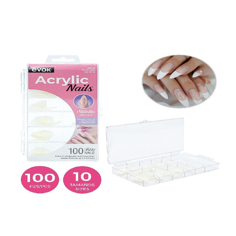 CAJA UÑAS STILETTO 100PCS EVOK(A019-MJE-SS)